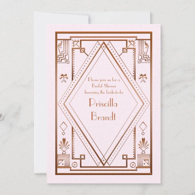 Bridal Shower invitation,great Gatsby, gold pink Invitation (Front)