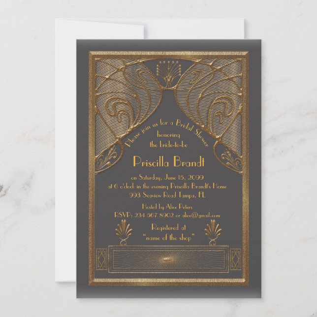 Bridal Shower invitation,great Gatsby, grey Gold Invitation (Front)