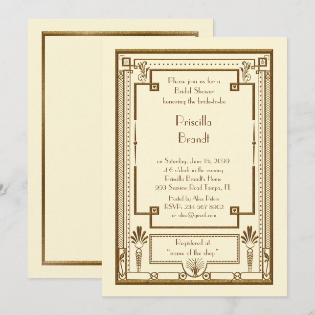 Bridal Shower invitation,great Gatsby metal ivory Invitation (Front/Back)