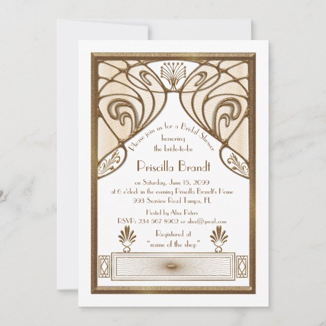 Bridal Shower invitation,great Gatsby white Gold Invitation (Front)