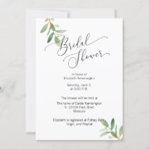 Bridal Shower Invitation Green Leaf Watercolor