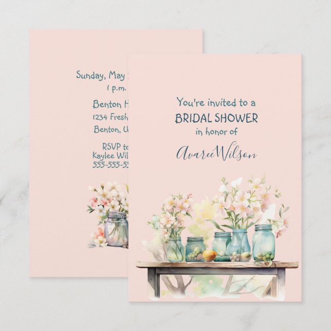 Bridal Shower Invitation In Pretty Spring Pastels (Front/Back)