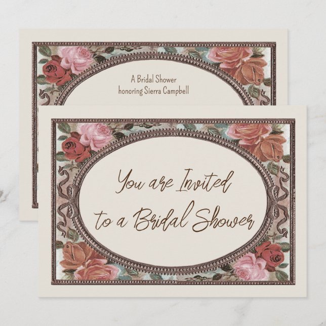 Bridal Shower invitation Ivory Vintage Roses  (Front/Back)