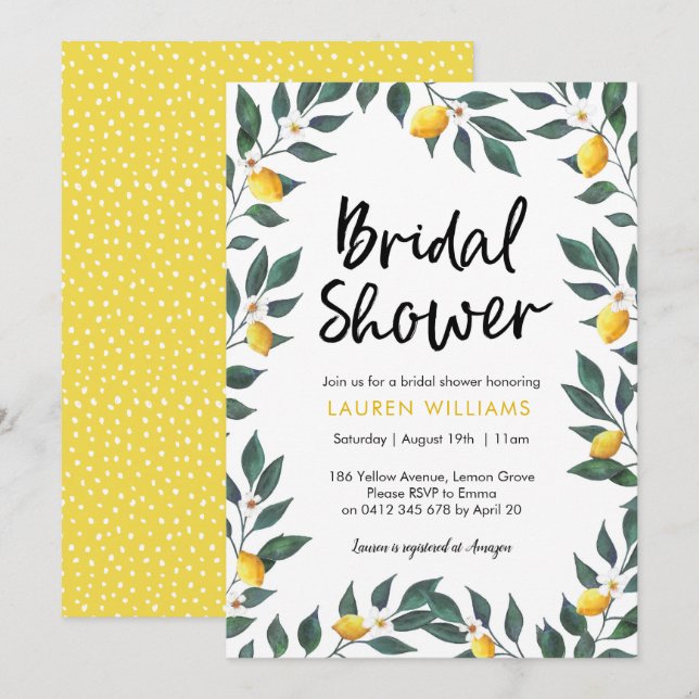 Bridal Shower invitation Lemon tree leaves (Front/Back)