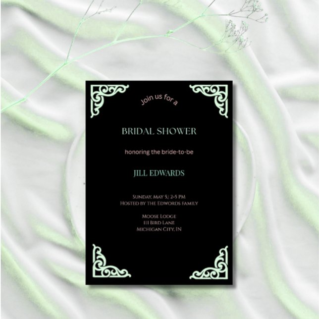 Bridal Shower Invitation Mint and Black Wedding (Creator Uploaded)