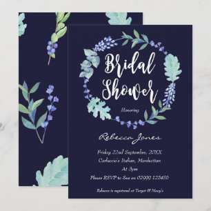bridal shower invitation modern navy floral wreath