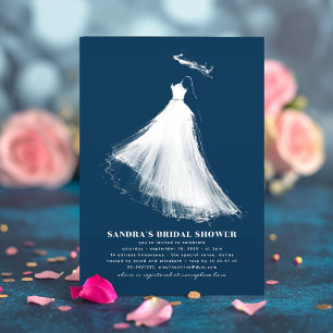 Bridal Shower Invitation Navy Blue Modern Ethereal