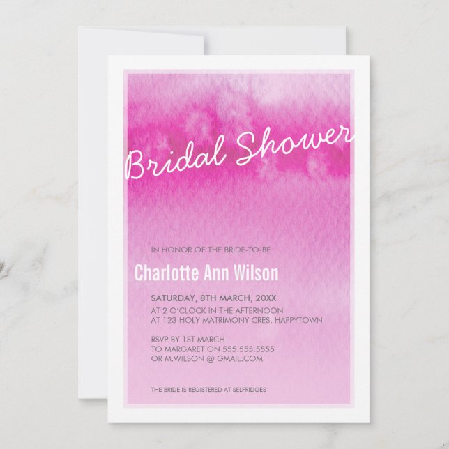 BRIDAL SHOWER INVITATION : ombre watercolor pink (Front)