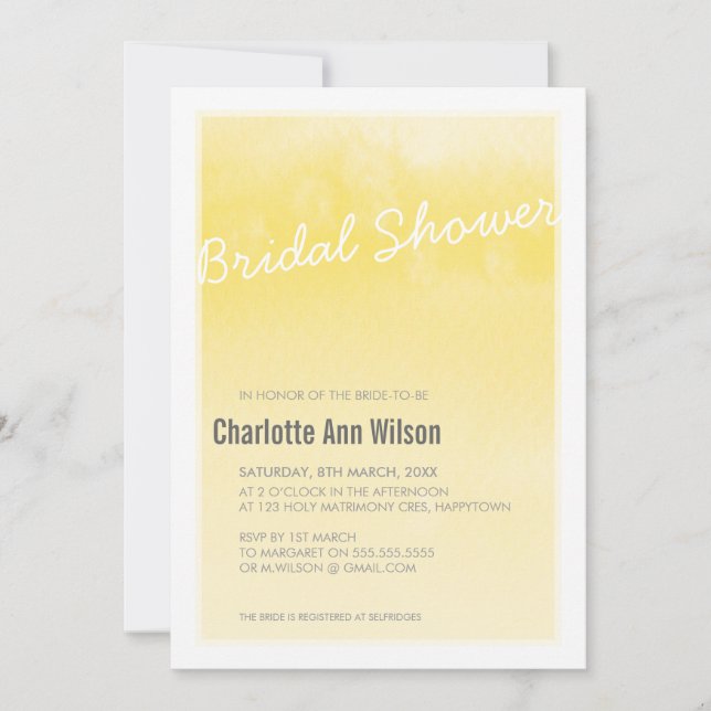 BRIDAL SHOWER INVITATION : ombre watercolor yellow (Front)