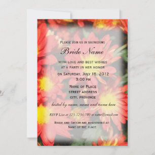 Bridal shower invitation, orange daisy flowers invitation