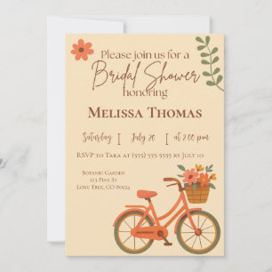 Bridal Shower Invitation, Peach Floral Bicycle Invitation