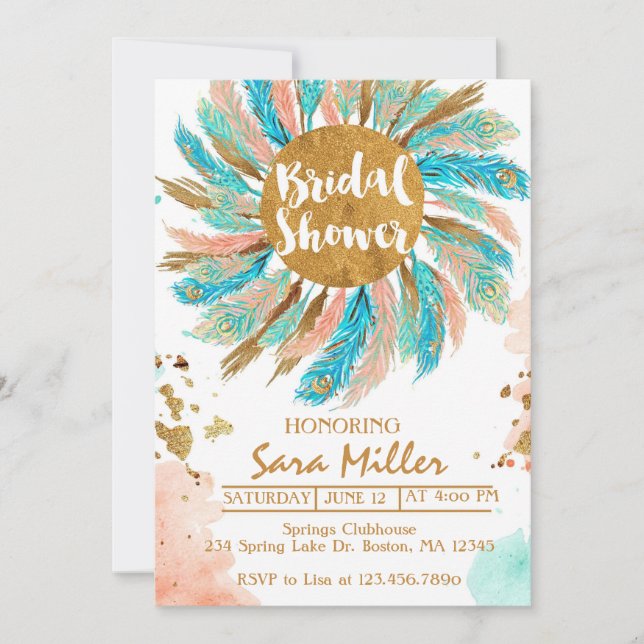 Bridal Shower Invitation, peacock feathers invitat Invitation (Front)