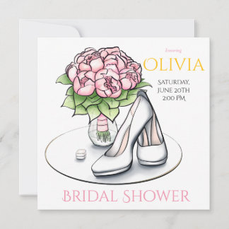 Bridal Shower Invitation - Peonies & Bridal Shoes