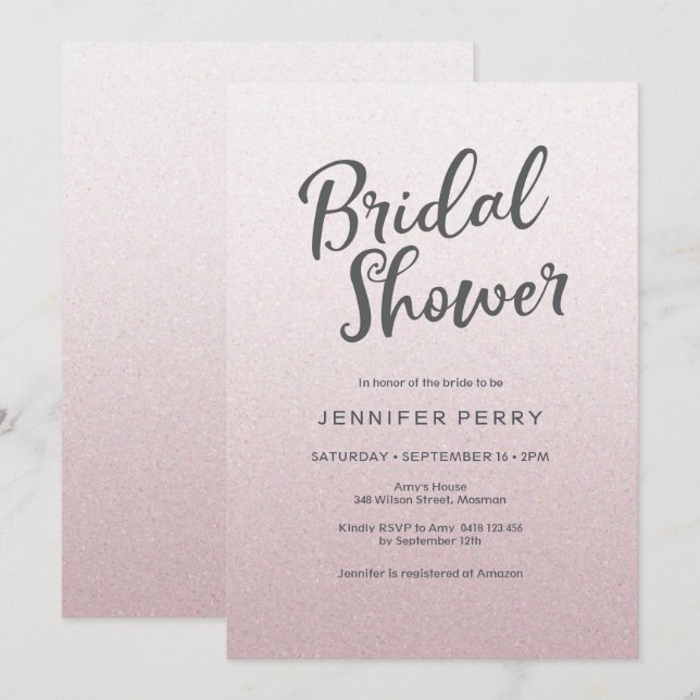 Bridal Shower Invitation - Pink glitter (Front/Back)