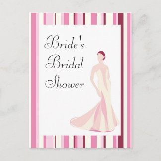 Bridal Shower Invitation-Pink Striped Invitation Postcard