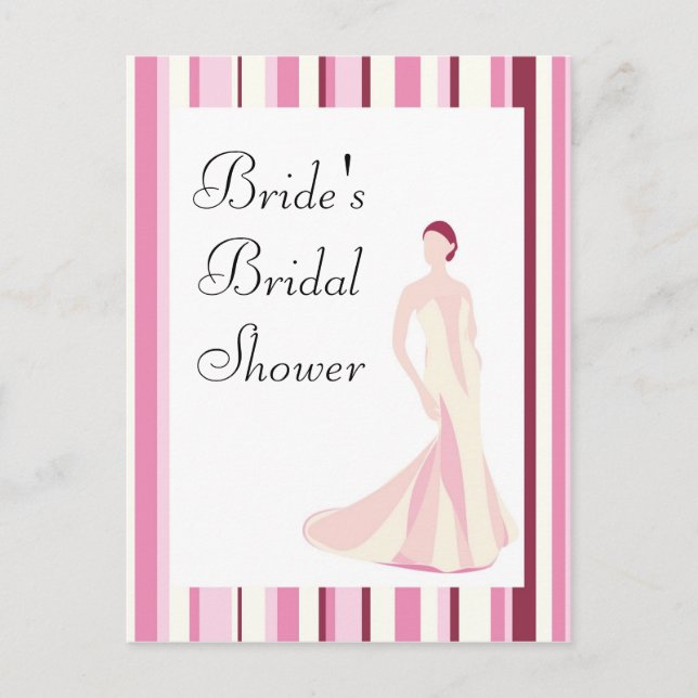 Bridal Shower Invitation-Pink Striped Invitation Postcard (Front)