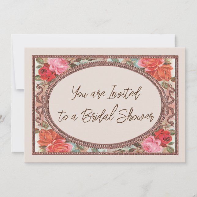 Bridal Shower invitation Pink Vintage Roses  (Front)