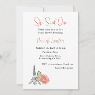 Bridal Shower Invitation, She Said Oui Yes  Invitation