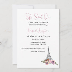 Bridal Shower Invitation, She Said Oui Yes  Invitation