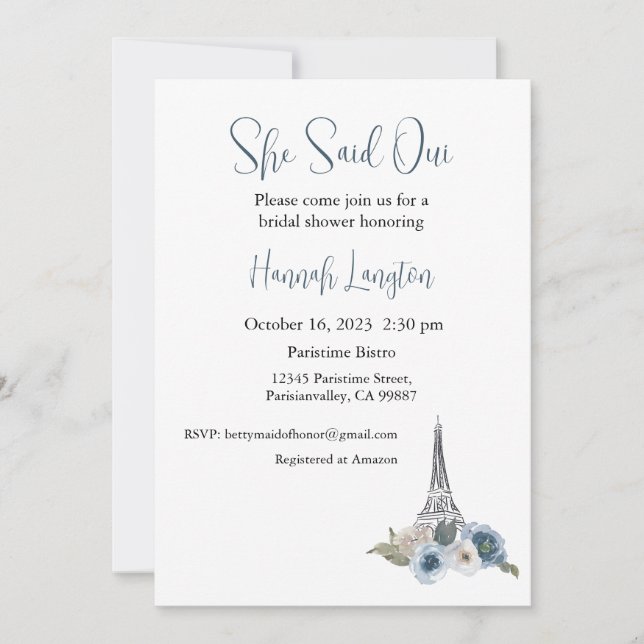 Bridal Shower Invitation, She Said Oui Yes  Invitation (Front)