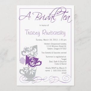 Bridal Shower Invitation - Tea     Purple and Grey