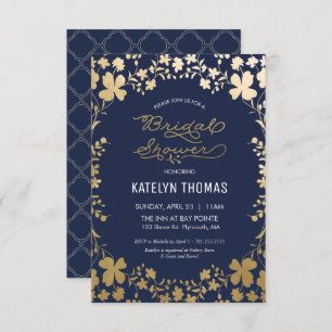 Bridal Shower Invitation, Vintage Navy Gold -small Invitation