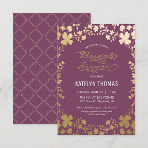 Bridal Shower Invitation, Vintage Purple & Gold Invitation