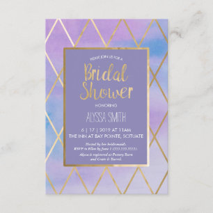 Bridal Shower Invitation - Watercolor, Purple Gold