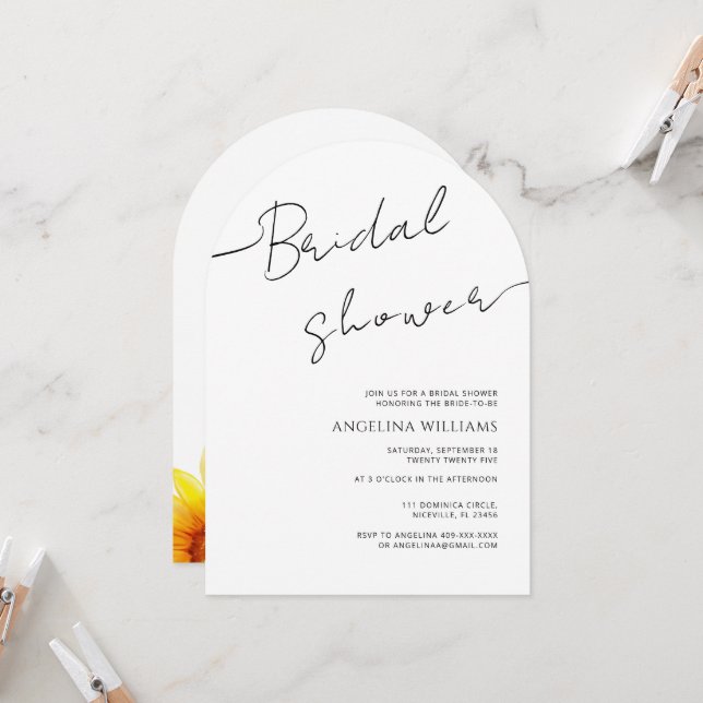 Bridal Shower Invitation Watercolor Sunflower (Front/Back In Situ)