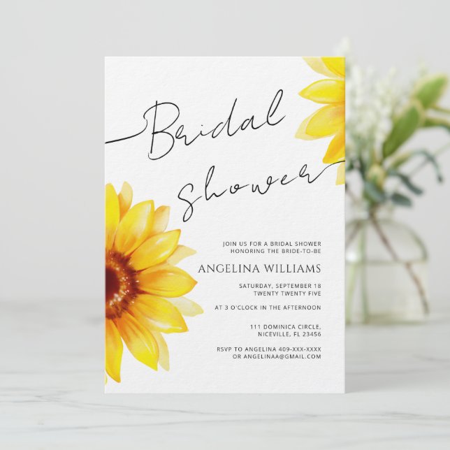 Bridal Shower Invitation Watercolor Sunflower (Standing Front)