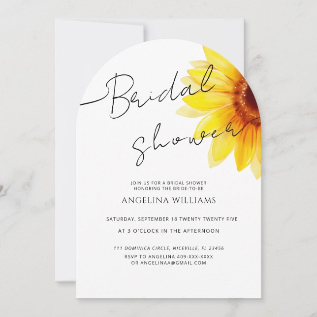 Bridal Shower Invitation Watercolor Sunflower (Front)