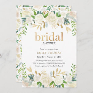 Bridal Shower Invitation White and gold floral