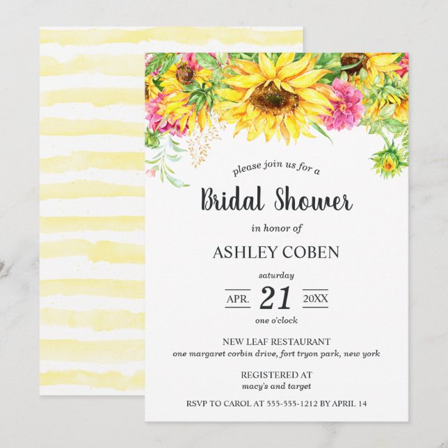 Bridal Shower Invitation with Cascading Sunflowers (Front/Back)
