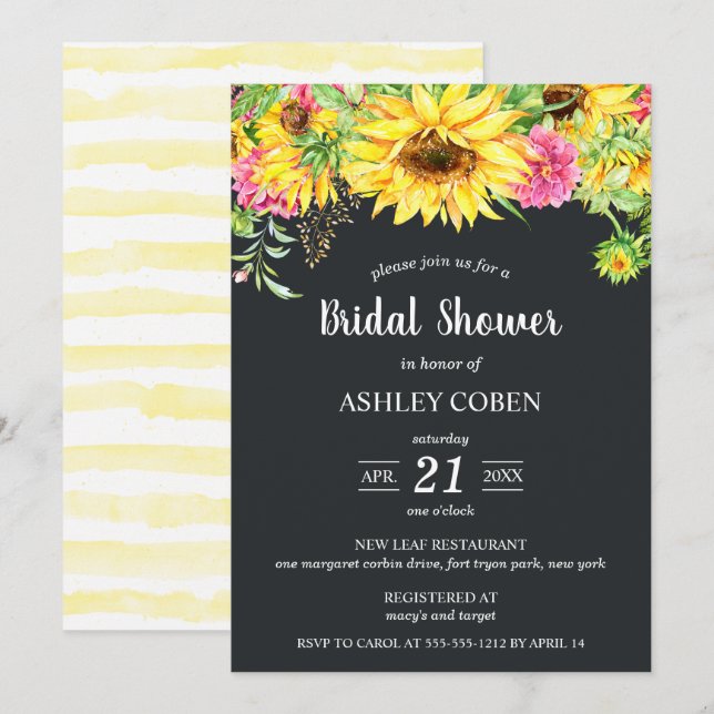 Bridal Shower Invitation with Cascading Sunflowers (Front/Back)