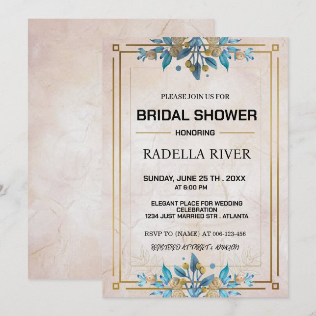 Bridal Shower Invitation with flowers  (Front/Back)