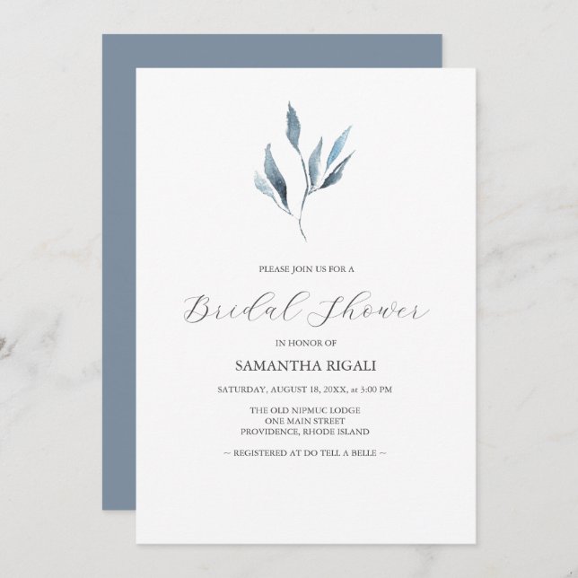 Bridal Shower Invitations Dusty Blue Botanicals (Front/Back)