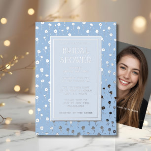 Bridal Shower Invitations Floral Soft Blue Foil