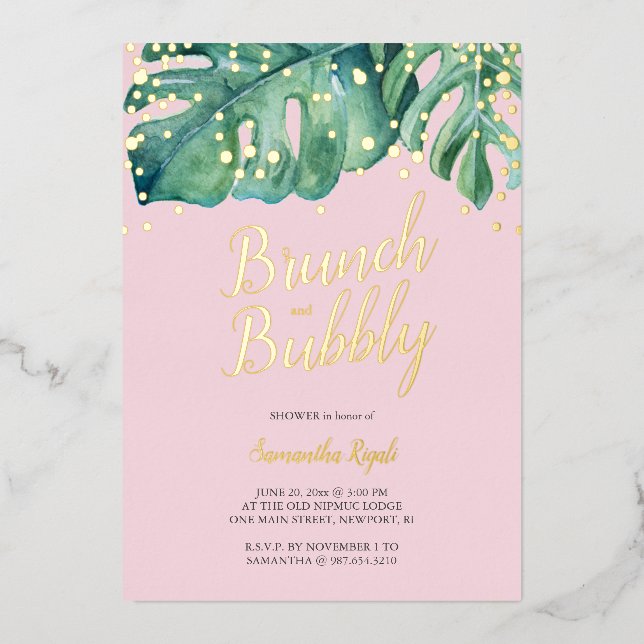 Bridal Shower Invitations Tropical Pink And Green (Front)