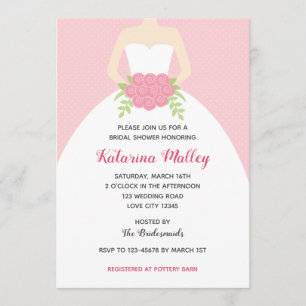 Bridal Shower Invitations (Wedding Gown in Pink)