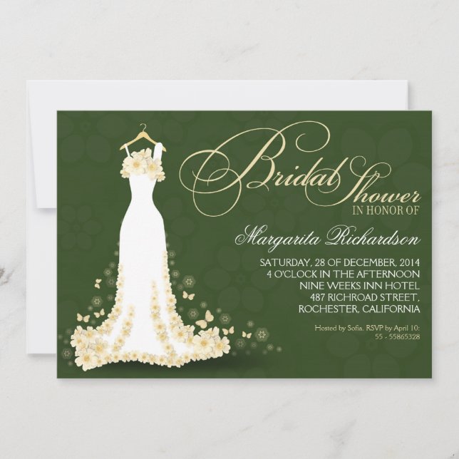 bridal shower invitations with wedding dress (Front)