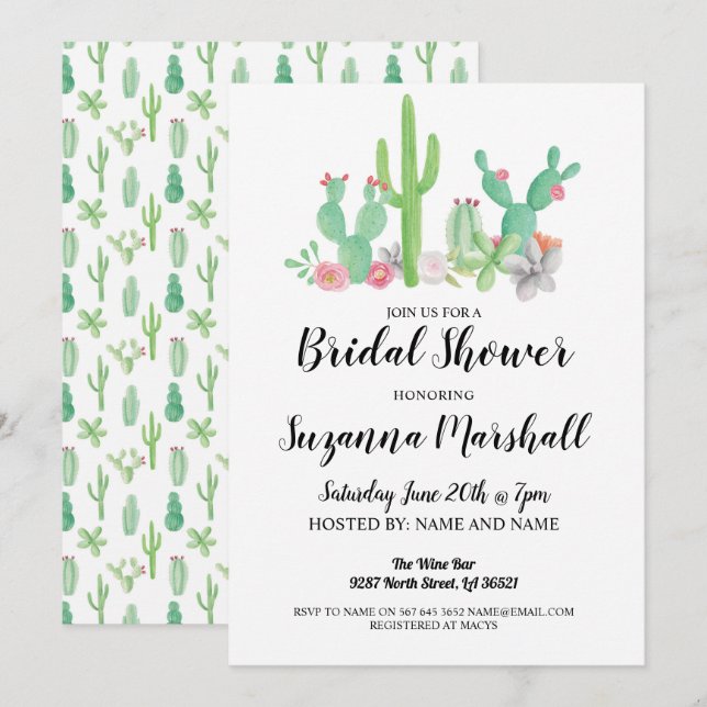 Bridal Shower Invite Cactus Bachelorette Cacti (Front/Back)