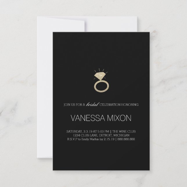 Bridal Shower Invite | Diamond Ring Fab Black (Front)