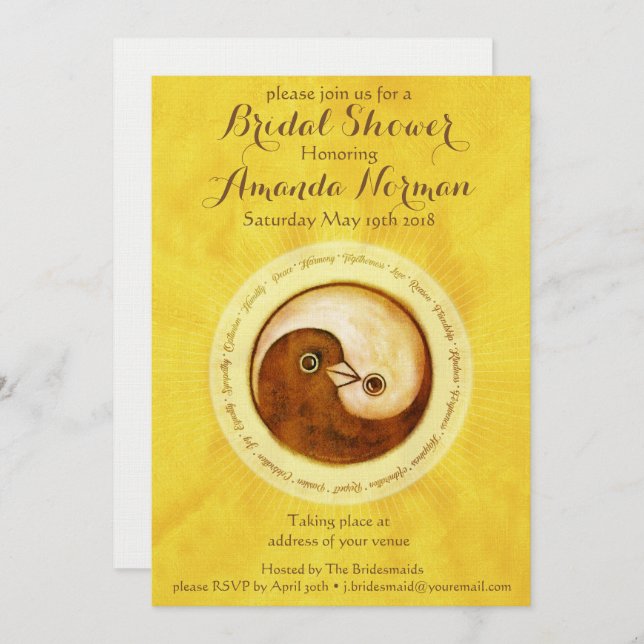 BRIDAL SHOWER INVITE gold doves customisable (Front/Back)