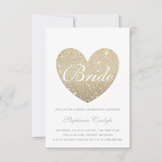 Bridal Shower Invite | Gold Heart Fab Bride script (Front)