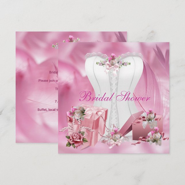 Bridal Shower Invite Pretty White Pink Corset 2 (Front/Back)