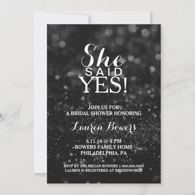 Bridal Shower Invite - She Said Yes Black (Front)