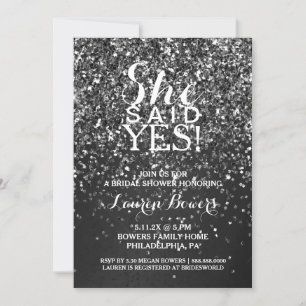 Bridal Shower Invite She Said Yes Black Glitter 
