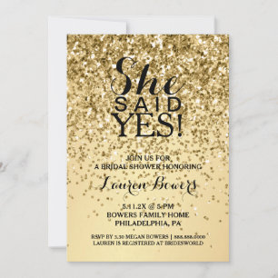 Bridal Shower Invite She Said Yes Gold Glitter 