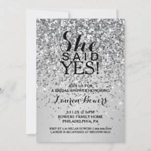 Bridal Shower Invite She Said Yes Silver Glitter