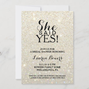 Bridal Shower Invite - She Said Yes White Gold